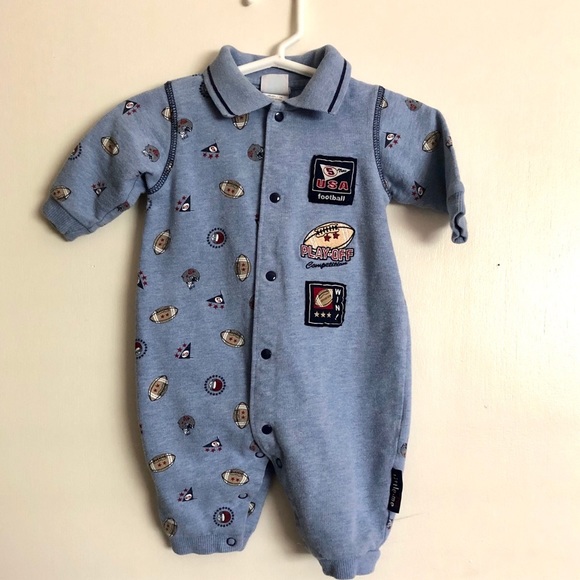 Little Me Other - Little Me Baby Blue Football Snap One Piece Outfit size 3 months